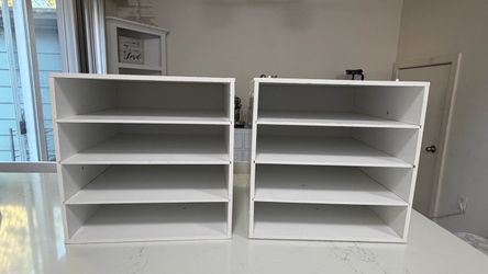 Set of 2 White Wooden Desktop Paper Organizers