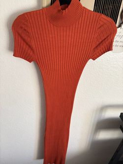Rusty Orange Ribbed Neck Sweater Dress