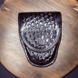 Bianchi Leather Handcuff Case Black Basket Weave #35P Hidden Snap