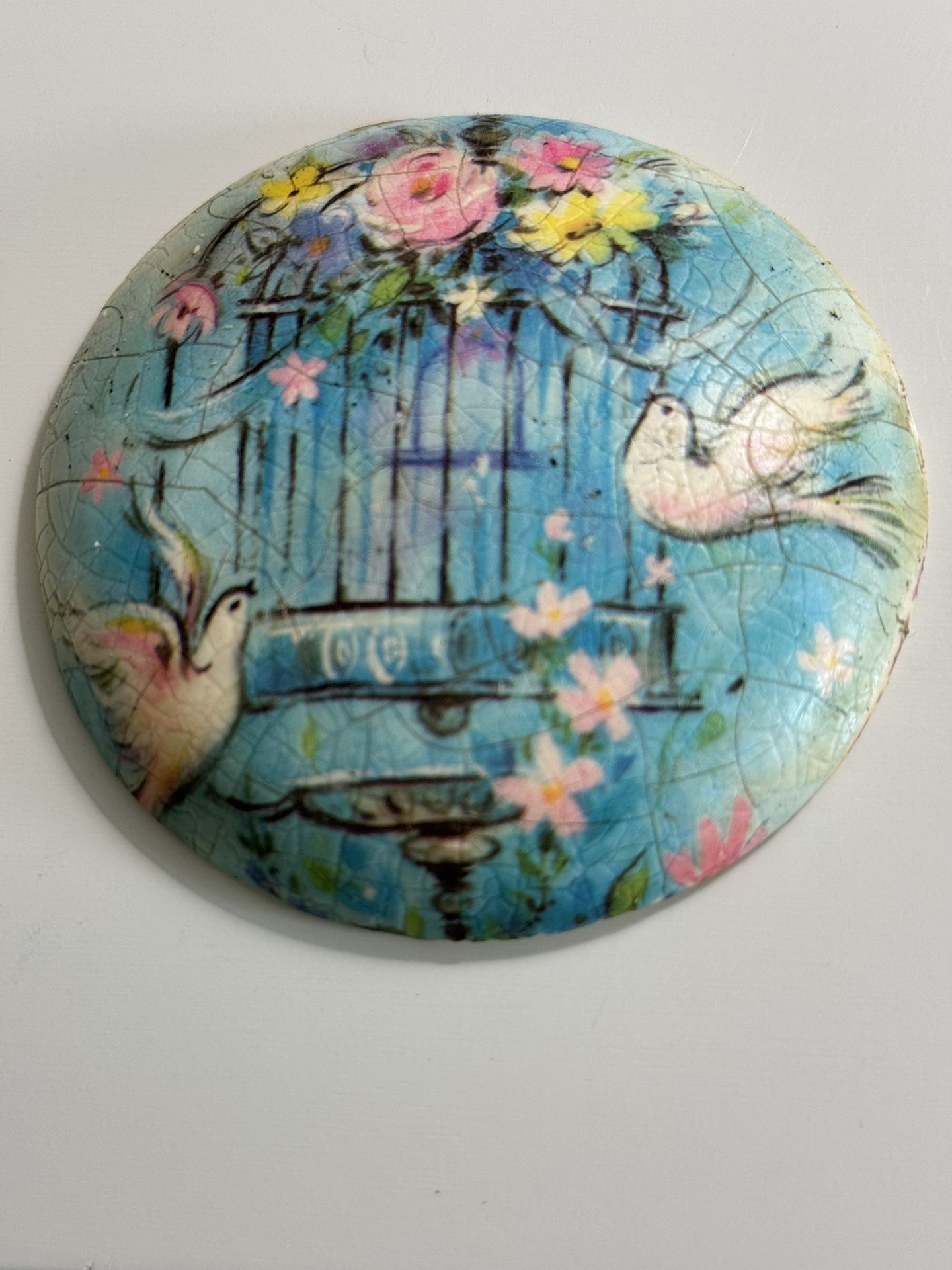 Doves Birdcage Decoupage Wall Plate 2.5”