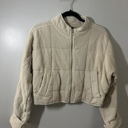 VTG Y2K Size Medium Forever 21 Quilted Zip-Up Jacket in a beige/cream color.  