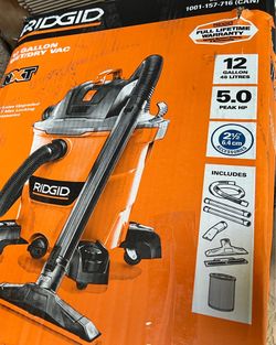 RIDGID 12 Gal. 5.0 Peak HP NXT Shop Vacuum Wet Dry Vac with General Debris Filter, Locking Hose and Attachments