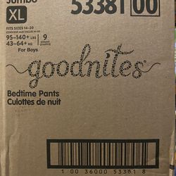 goodnites  xl 4packs, 9count each = 36 BO