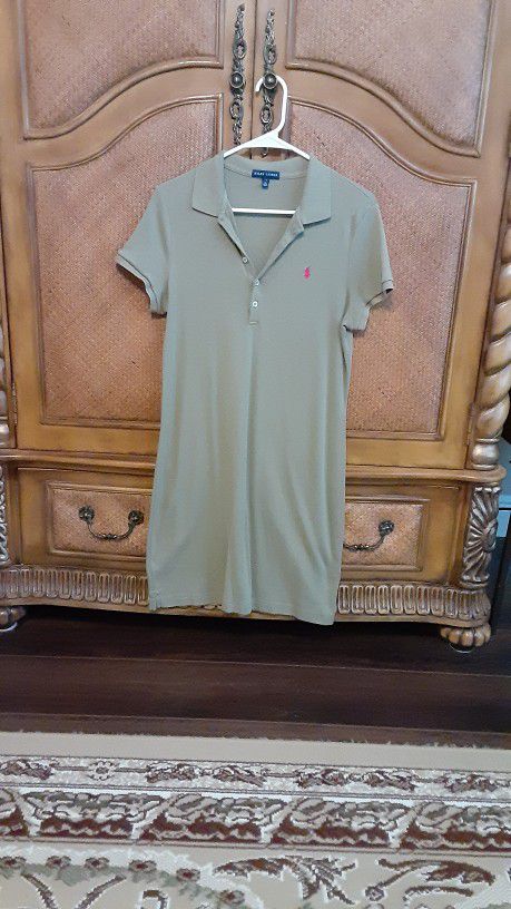Ralph Lauren shirt dress,  olive color with pink logo, Size L (12-14)