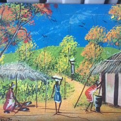 Folk Art Painting Signed By Frantz Haiti 