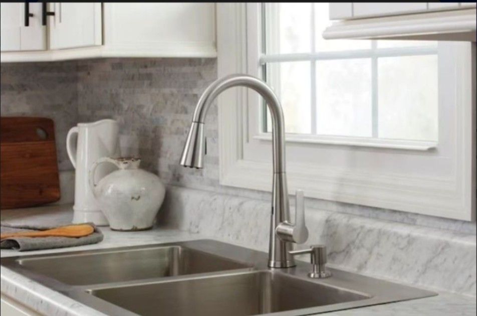 Kitchen Faucet- "Tolland" Stainless Steel - Touchless! -Pull-down - W/ Soap Dispenser - by allen+roth