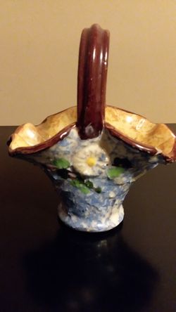 Antique ceramic basket 1899 hand painted and signature marks on the bottom
