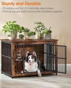 38.6" Dog Crate Furniture, Heavy-Duty Dog Cage Side End Table, XL Pet Wood Kennel for Large and Medium Dogs up to 70 lb with Enclosed Base, Double-Doo