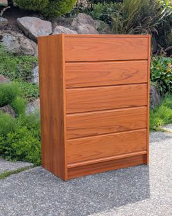 Mid-Century Modern Teak 5-Drawer Tallboy Dresser