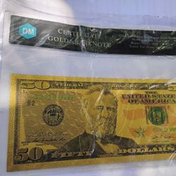 Legal Tender 99.9% 24k Gold $50 Dollar Bill Banknote