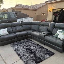 Power Leather Reclining Sectional 
