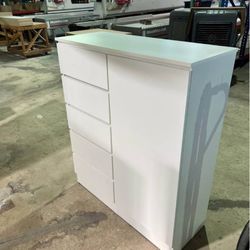 White Modern Cabinet with 7 Drawers and Side Door

