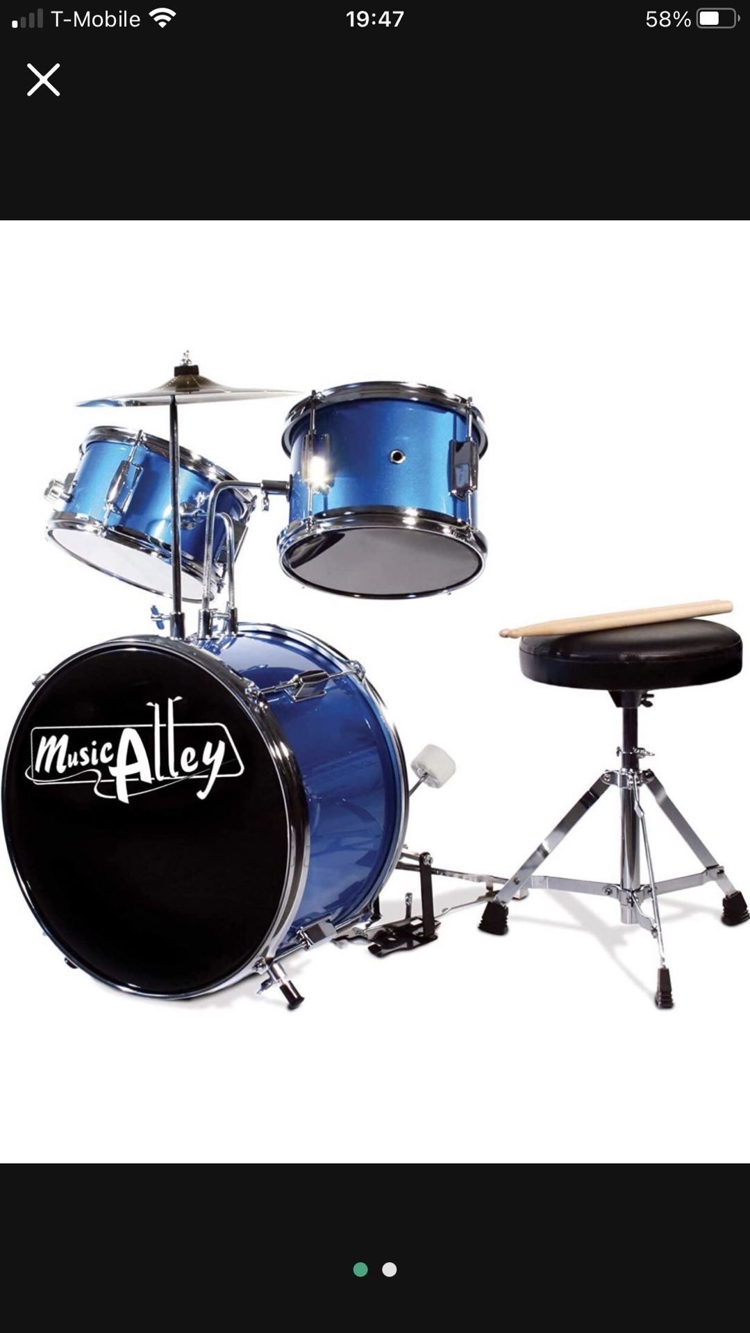 Music Alley 3 Piece Kids Drum Set with Throne, Cymbal, Pedal & Drumsticks, Blue