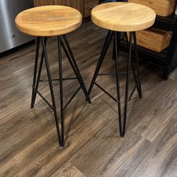 2 Wood Metal Modern Stable Bar Stools  