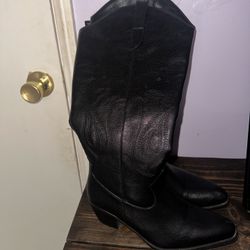Knee High Black Cowboy Boots Size 8.5
