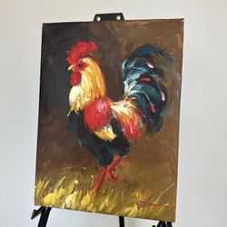Rooster Oil Painting on Canvas Wall Art 16”x 12”. Item #106