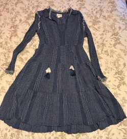 Blue Knit Long Sleeve Midi Dress