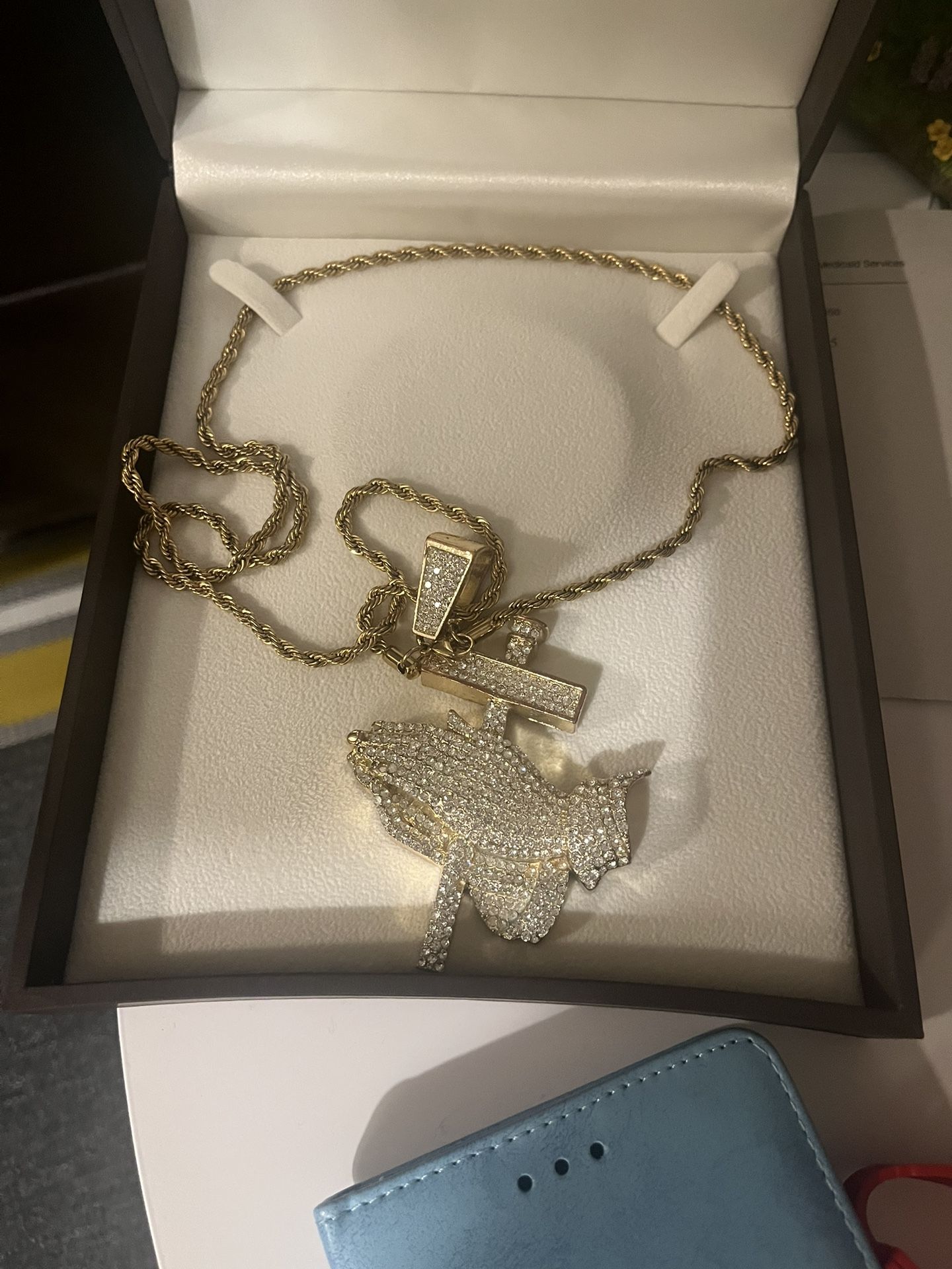 Necklace Diamond Hands Holding Cross