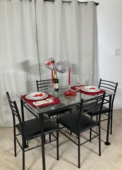 Black Glass & Iron Dining Table With 4 Chairs PERFECT FOR APARTMENT 