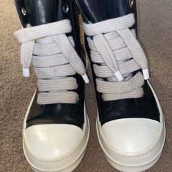 Rick Owen’s Black And Whit Leather Men’s Sneakers 
