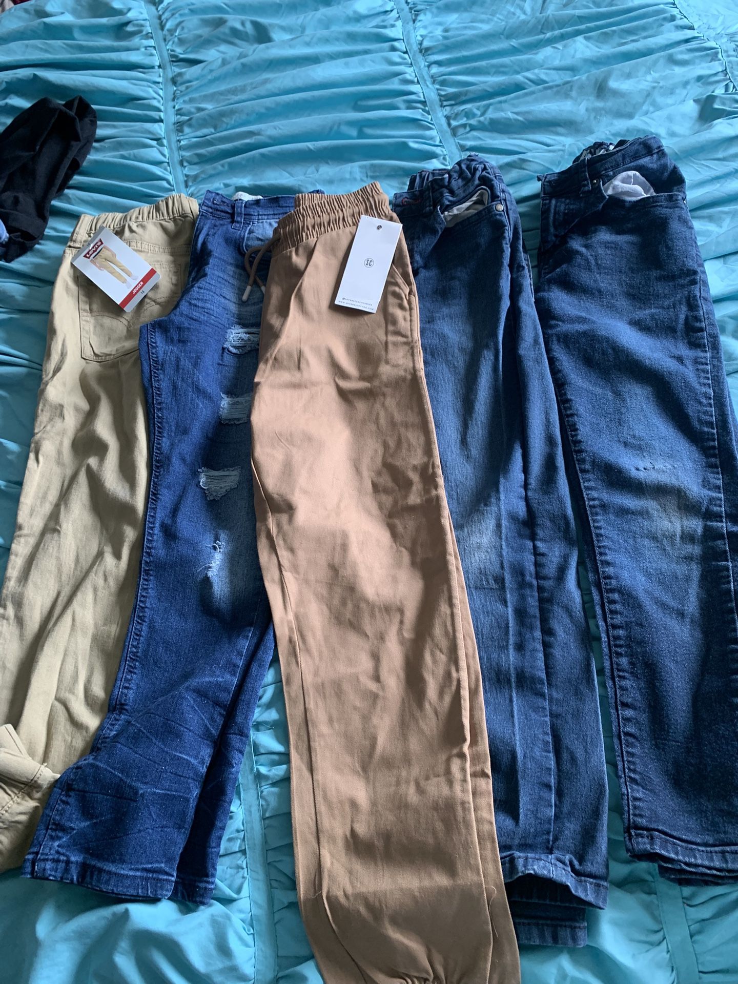 Kids Jeans 3 New Blue Ripped No Tags And 2 Brown With Tags Total 5 Sizes 10 And 12 15 For All