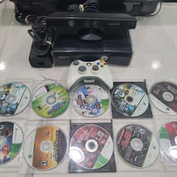 XBOX 360 SLIM BUNDLE WITH KINECT AND 10 GAMES