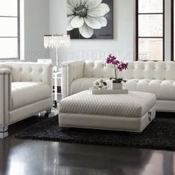 2 Pcs Pearl White Sofa Set