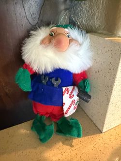Santa's Best Santakins Toy Maker Tool Rare Elf Dwarf Plush Doll Vintage Xmas