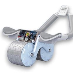Automatic Rebound Abdominal Exercise Elbow Support Wheel with timer & Mobile Holder- Non Slip Double Wheels Professional Core Strength Training Ab Rol