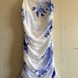 Vestido Blanco Con Celeste Y Azul