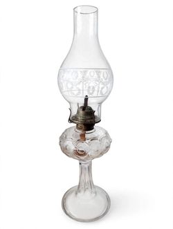 Antique Clear Glass Kerosene Oil Lamp with Pedestal Base