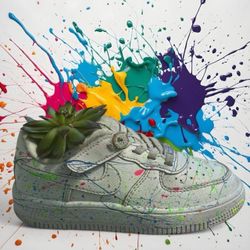 Custom Nike Air Force 1 "Splatter" Planter with Live Succulent