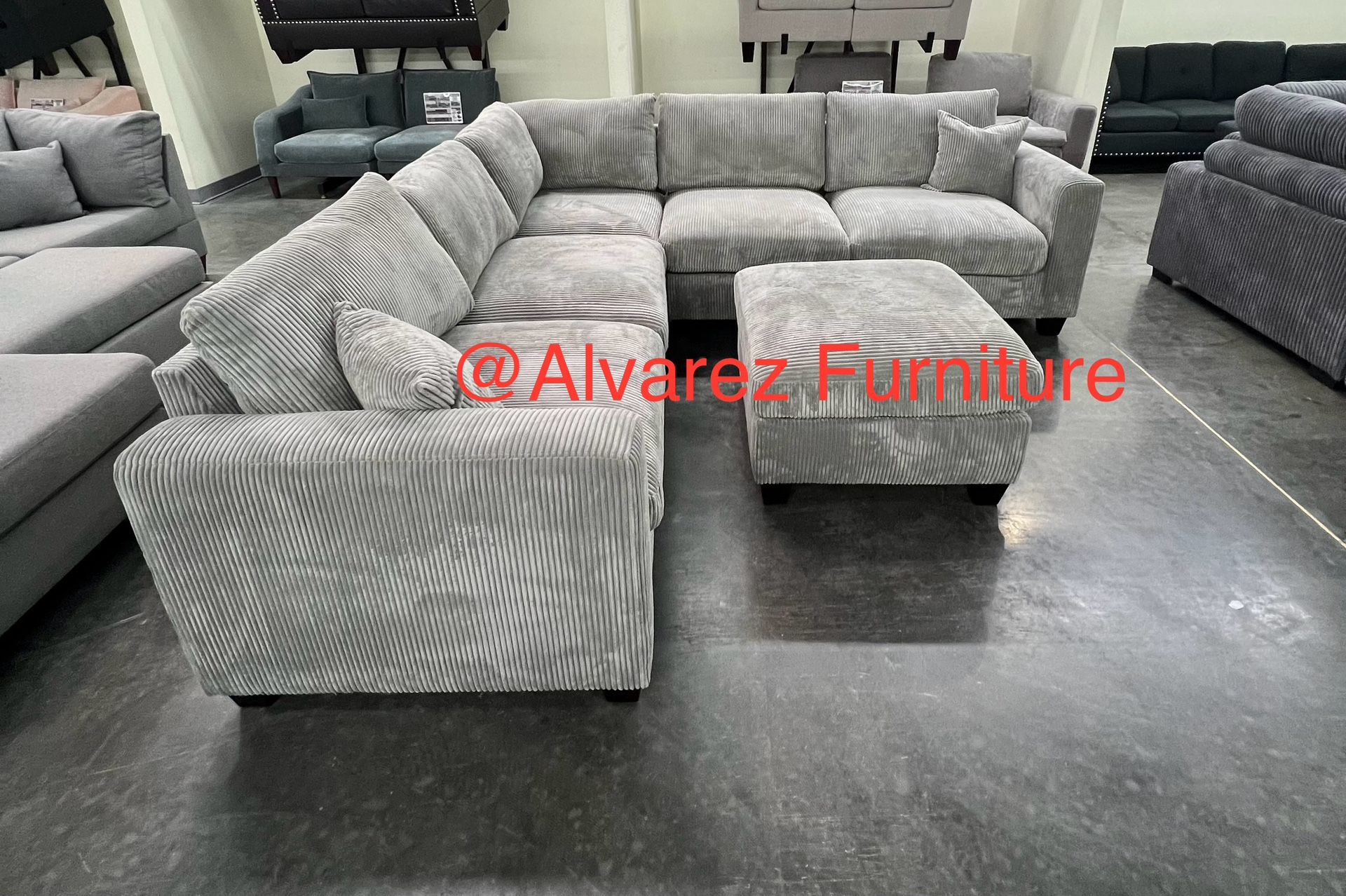 Corduroy Sectional Sofa With Ottoman