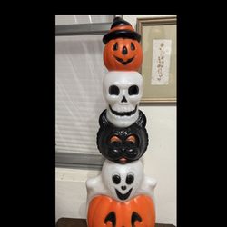Vintage Empire Blow Mold Halloween Totem Pumpkins Ghost Cat Skull 32” Lighted