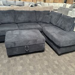 Black Sectional W Storage Ottoman 