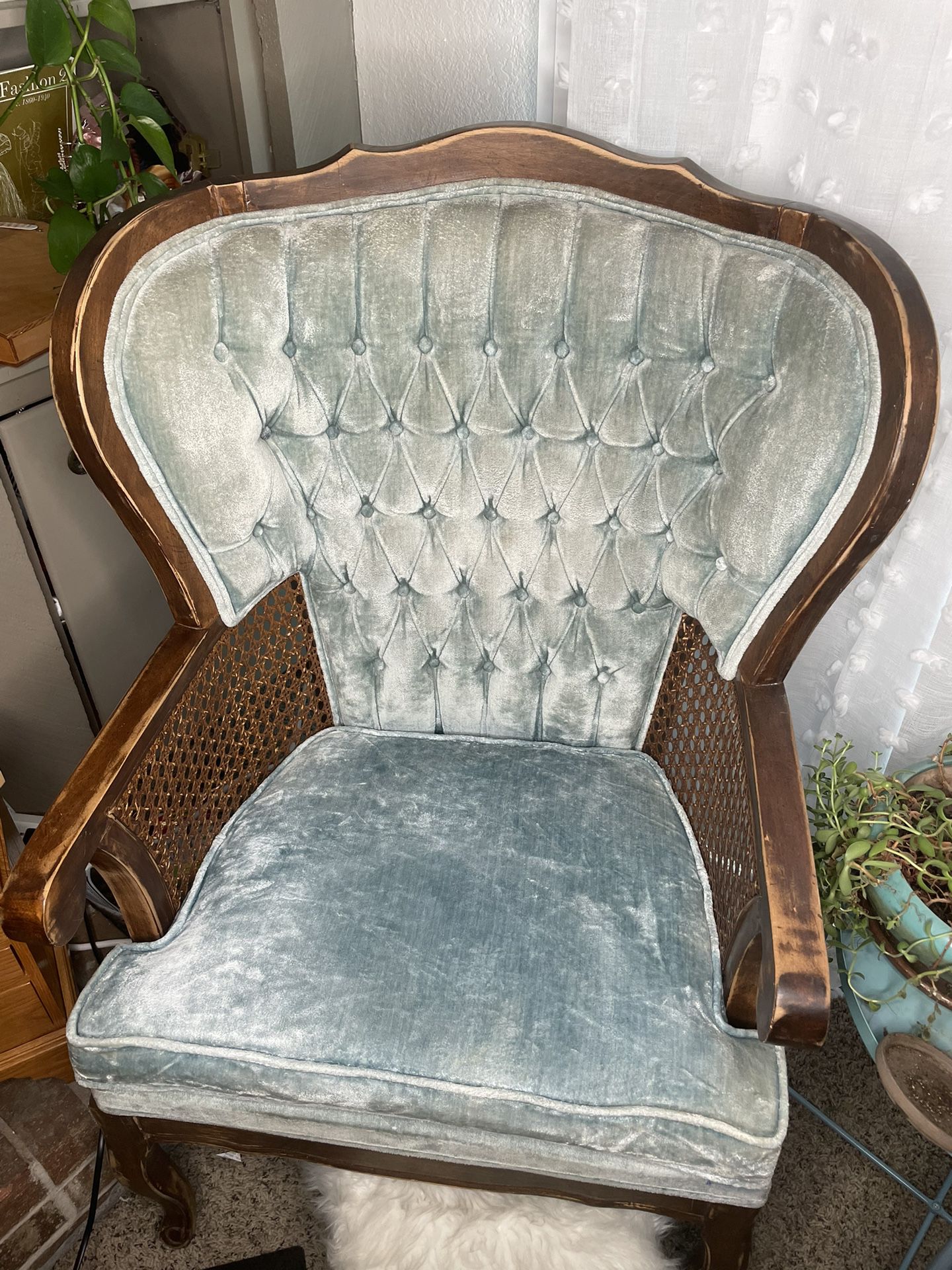 Vintage Velvet Wicker Chair