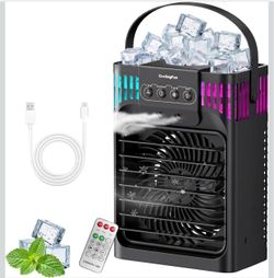 4-IN-1 Portable Air Conditioners, 1200ML Personal Cooling Fan with Remote, 3 Speeds&3 Mist Modes, 2-8H Timer, Night Light, Evaporative Air Cooler for 