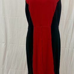 Calvin Klein Sheath Dress Red Black Colorblock Zippered Sleeveless Midi, 12