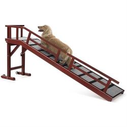 Dog Ramp for Bed or Couch, Wooden Pet Ramp with 20 Gentle Slope, Removable Side Rails, Non-Slip Surface, Top Platform & Wheels, Safe Bed Ramp for Smal