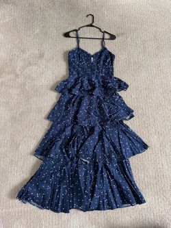 Navy Blue Polka Dot Tiered Maxi Dress