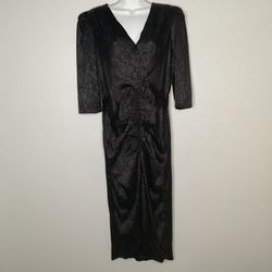 Nasty Gal  Black  midi cocktail dress with a subtle floral brocade pattern V Neck Size  L