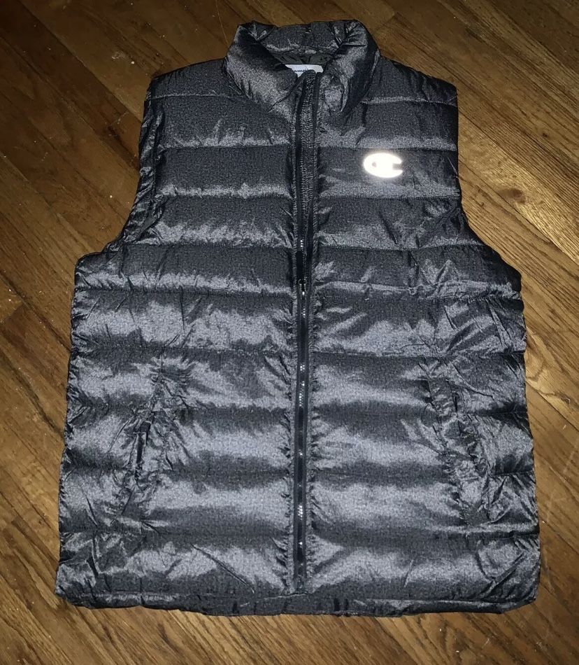 Champion Large Puffer Mens Bubble Vest New Grey Lightweight Reflective Logo