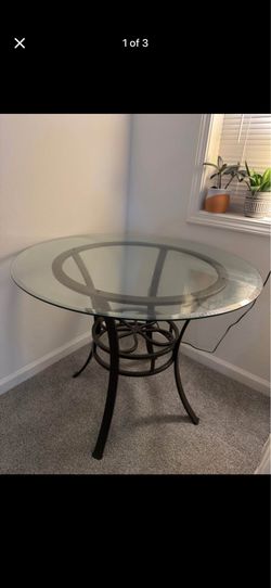 Round Glass Top Dining Table with Metal Base