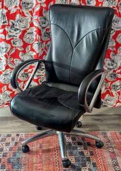 Office Chair Solid Metal & Black Leather Reclining & Adjustable Height
