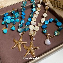 Irregular shell starfish pearl necklace bracelet ring seaside beach vacation style clavicle chain light luxury high-end