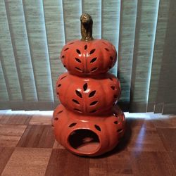 Large Stoneware Stacking Pumpkins Yard Art 21"