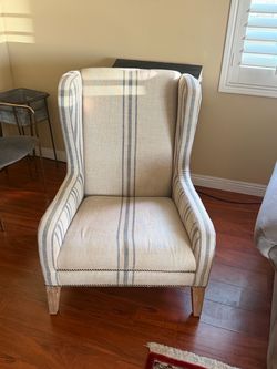 Elegant French Country Striped Wingback Accent Chair