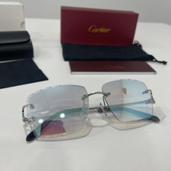 Cartier Glasses (Diamond Cut), Mirror Blue Lense, Silver Frame
