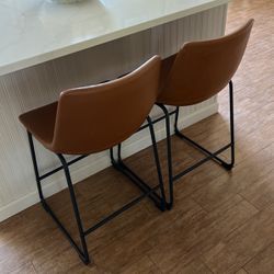 Two Counter Height Stools - Medium Brown / Cognac 