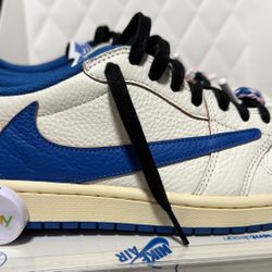Jordan 1 Retro Low OG SP Fragment x Travis Scott Sail Military Blue Size 10.5